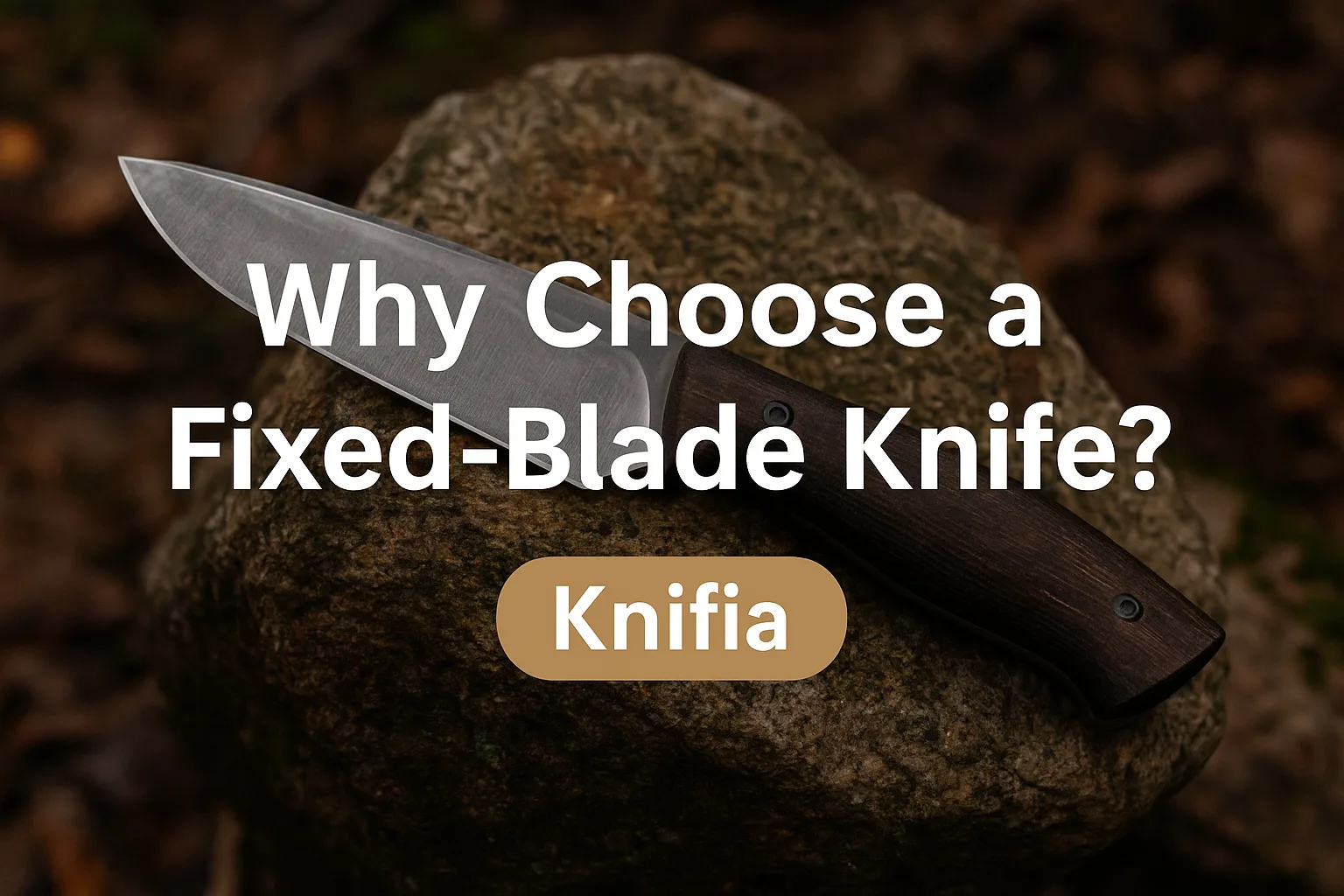 Fixed blade knife displayed outdoors on wood surface, highlighting craftsmanship and durability