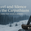 Handmade fixed blade knife in a Carpathian survival story illustration, symbolizing strength and resilience.