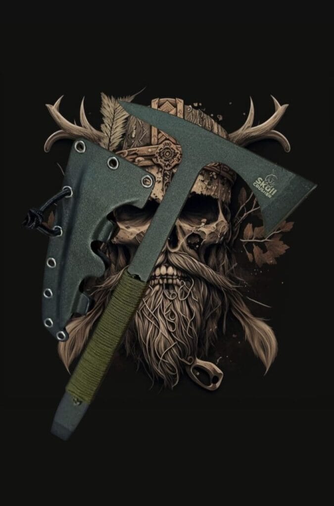 Skull Crusher Tactical Tomahawk handmade in Ukraine, combat-proven survival tool with paracord handle and Kydex holster