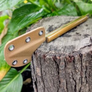 “Close-up of Mavka Kiridashi blade showing satin, mirror, or stonewash finish and precise grind geometry.”