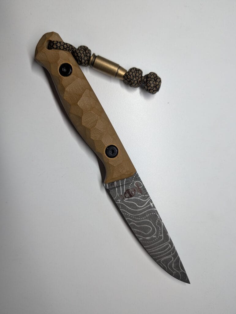 Moskit Knife Field Test — Handmade EDC Fixed Blade Review Moskit handmade fixed-blade knife cutting rope and wood during field testing.