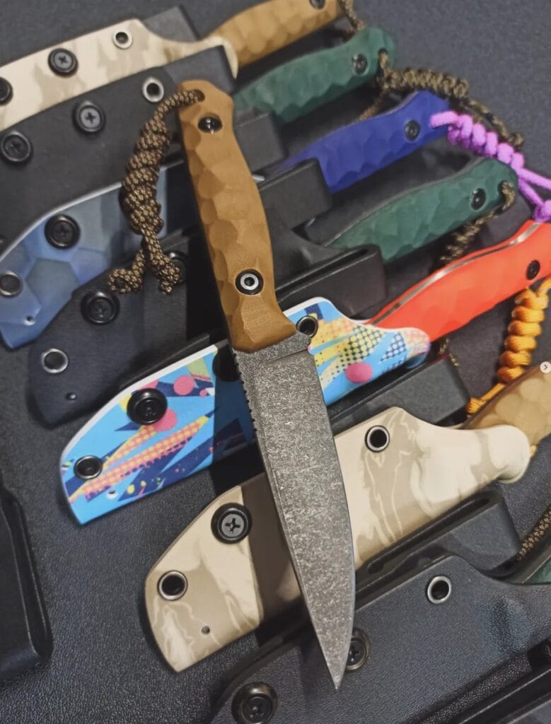 Serhii Barzul at work — the craftsman behind the Moskit. Knifemaker Serhii Barzul of Chinush Knives forging handmade fixed-blade knives in his Ukrainian workshop.