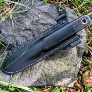 “Top-down view of the Mowgli knife showing blade width, handle shape, and full-tang construction.”