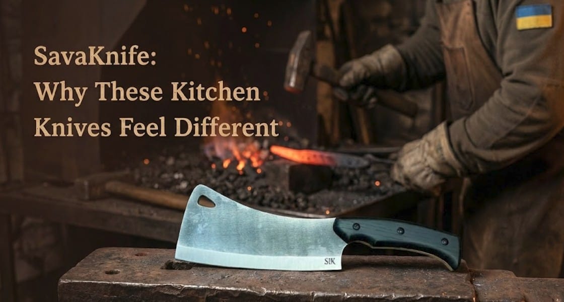 Ukrainian bladesmith Maksym Savenko is forging handmade kitchen knives in his workshop
