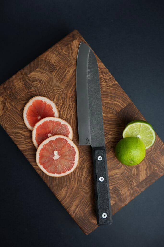 Handmade SavaKnife kitchen knife showing blade geometry and finish