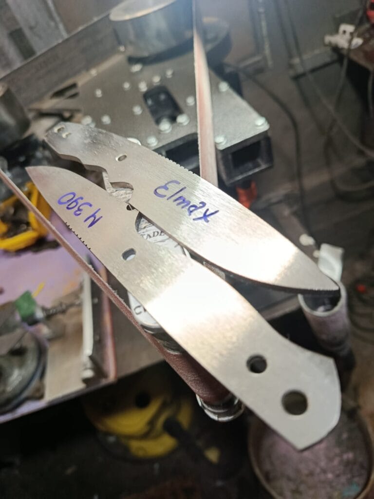 handmade knife blade before heat treatment showing pre-finish grind