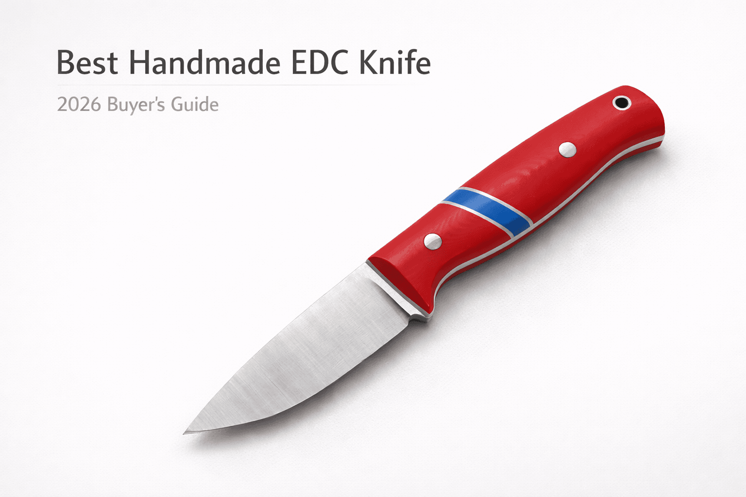 best handmade EDC knife red handle fixed blade on white background