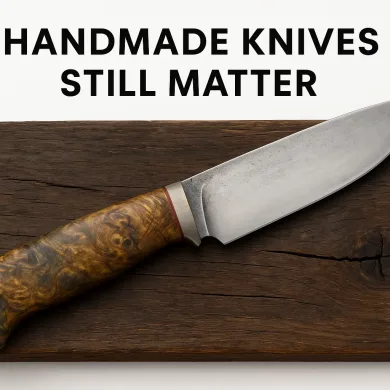 handmade knife on wooden background – handmade knives still matter